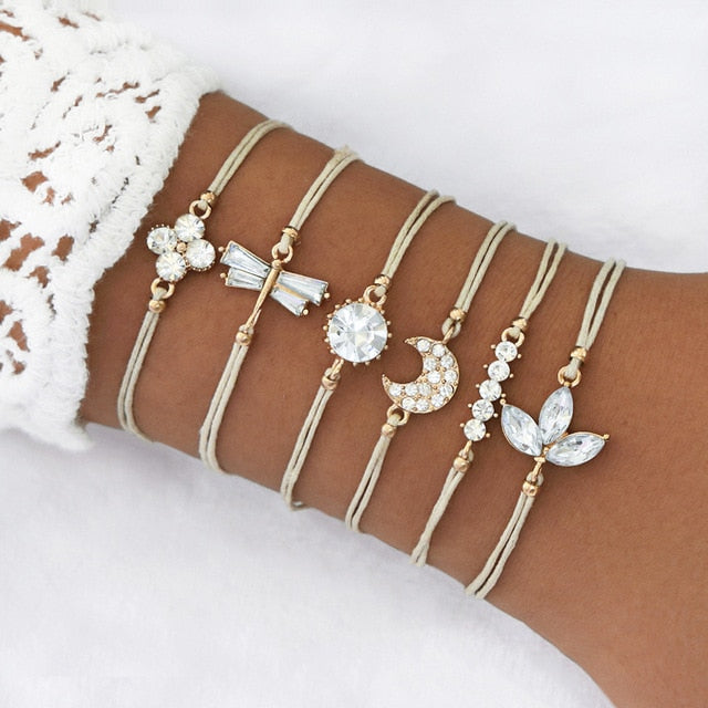 31 Styles Boho Mixed Leaves Letter Map Geometric Crystal Infinity  Pentagram Shell Multi-layer Chain Bracelet Women Wholesale - foxberryparkproducts