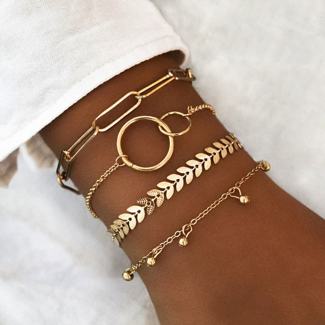 31 Styles Boho Mixed Leaves Letter Map Geometric Crystal Infinity  Pentagram Shell Multi-layer Chain Bracelet Women Wholesale - foxberryparkproducts