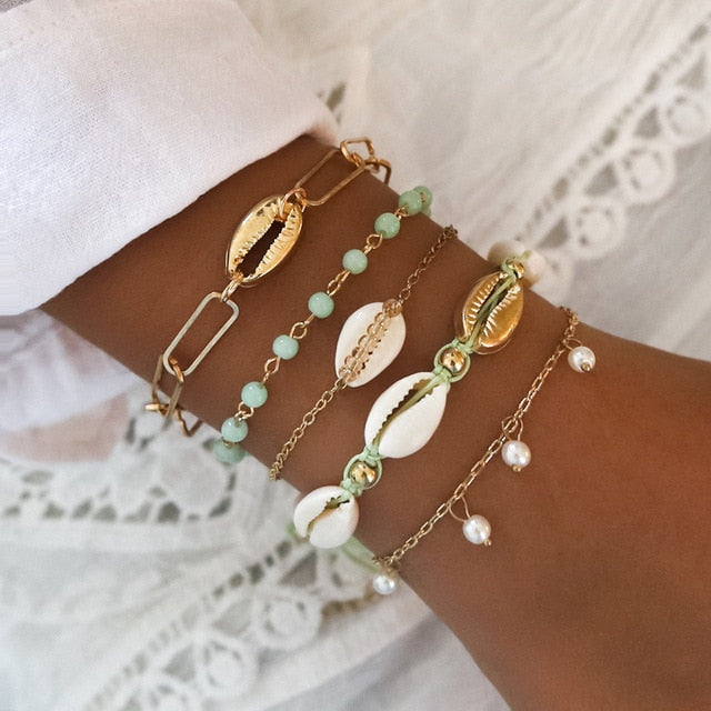 31 Styles Boho Mixed Leaves Letter Map Geometric Crystal Infinity  Pentagram Shell Multi-layer Chain Bracelet Women Wholesale - foxberryparkproducts