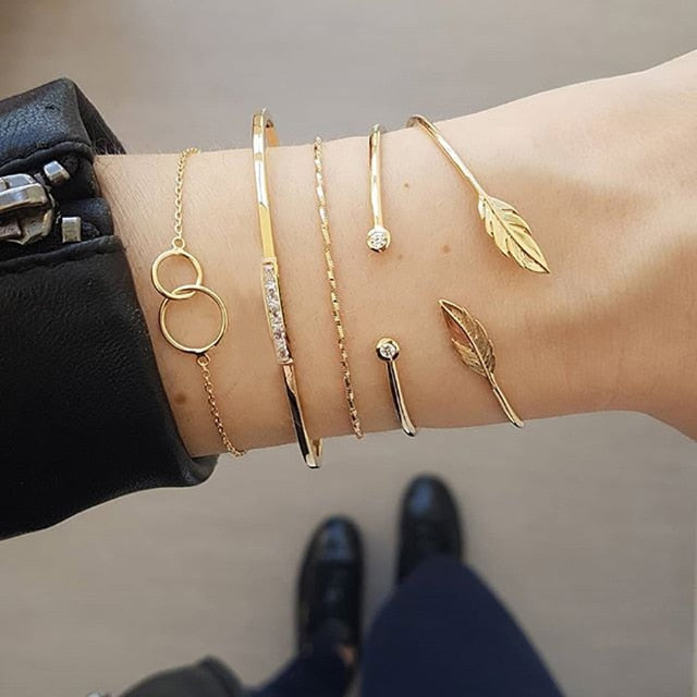 31 Styles Boho Mixed Leaves Letter Map Geometric Crystal Infinity  Pentagram Shell Multi-layer Chain Bracelet Women Wholesale - foxberryparkproducts