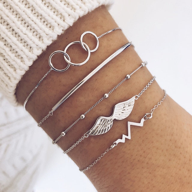 31 Styles Boho Mixed Leaves Letter Map Geometric Crystal Infinity  Pentagram Shell Multi-layer Chain Bracelet Women Wholesale - foxberryparkproducts