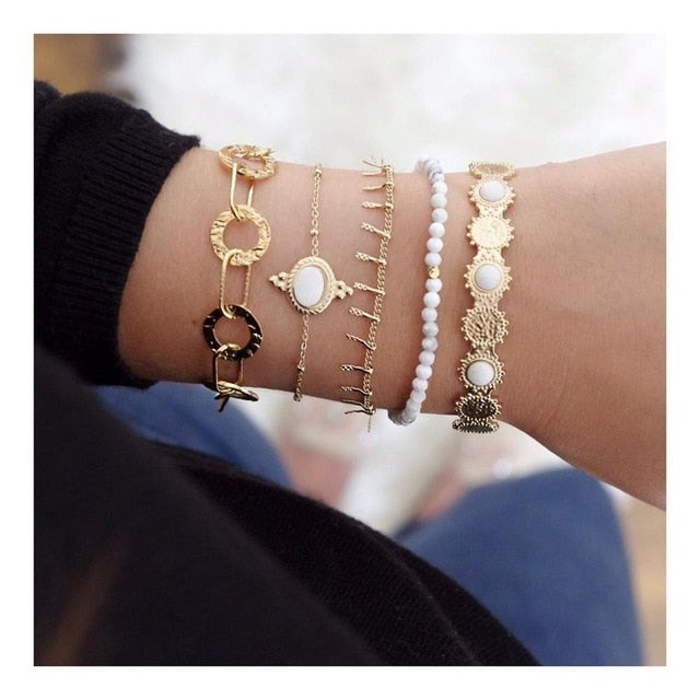 31 Styles Boho Mixed Leaves Letter Map Geometric Crystal Infinity  Pentagram Shell Multi-layer Chain Bracelet Women Wholesale - foxberryparkproducts