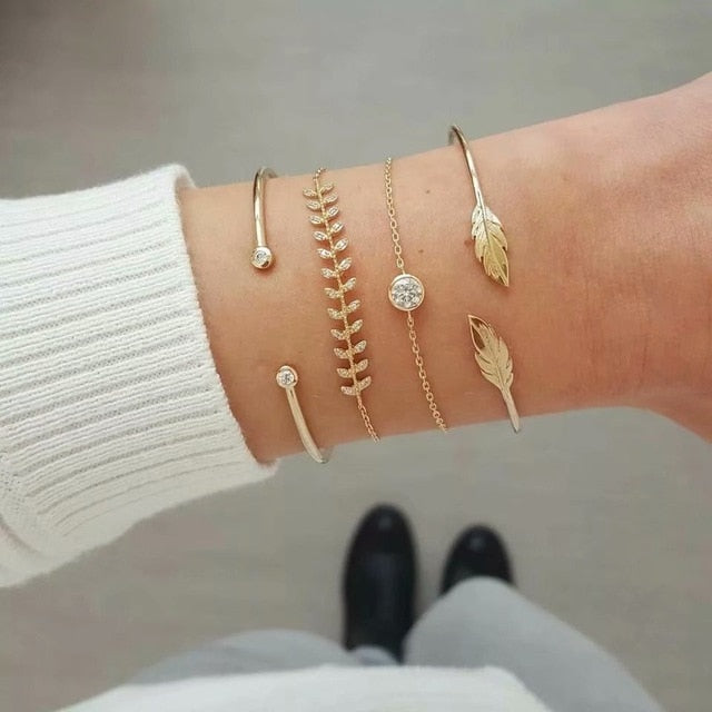 31 Styles Boho Mixed Leaves Letter Map Geometric Crystal Infinity  Pentagram Shell Multi-layer Chain Bracelet Women Wholesale - foxberryparkproducts