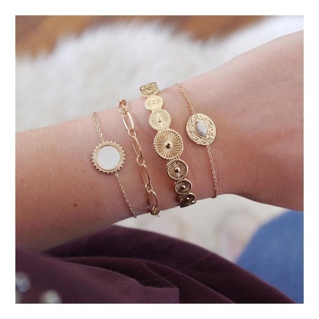 31 Styles Boho Mixed Leaves Letter Map Geometric Crystal Infinity  Pentagram Shell Multi-layer Chain Bracelet Women Wholesale - foxberryparkproducts