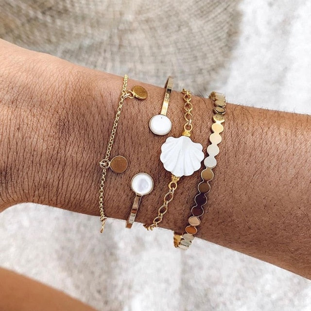 31 Styles Boho Mixed Leaves Letter Map Geometric Crystal Infinity  Pentagram Shell Multi-layer Chain Bracelet Women Wholesale - foxberryparkproducts