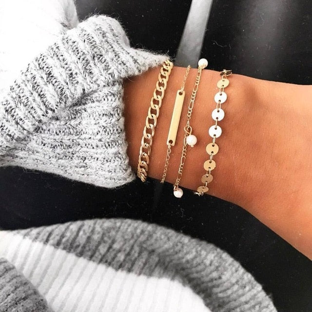 31 Styles Boho Mixed Leaves Letter Map Geometric Crystal Infinity  Pentagram Shell Multi-layer Chain Bracelet Women Wholesale - foxberryparkproducts