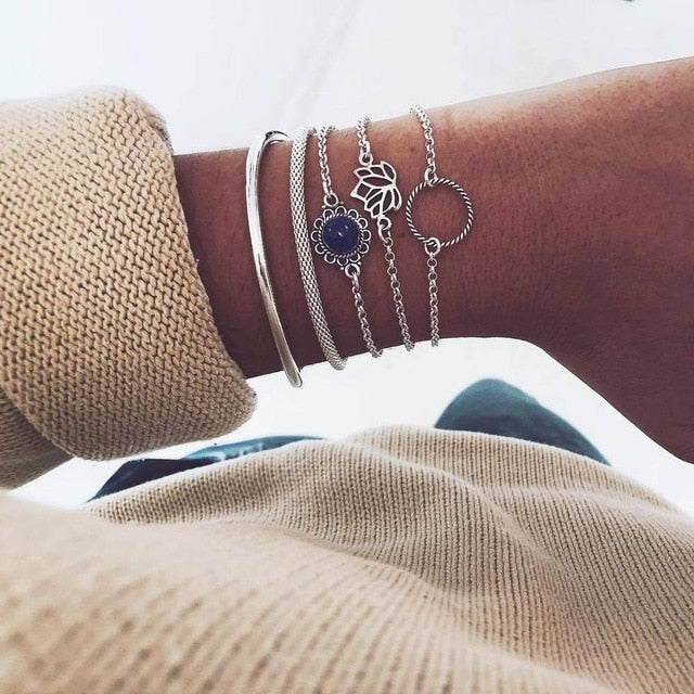 31 Styles Boho Mixed Leaves Letter Map Geometric Crystal Infinity  Pentagram Shell Multi-layer Chain Bracelet Women Wholesale - foxberryparkproducts