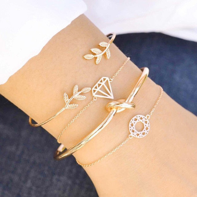 31 Styles Boho Mixed Leaves Letter Map Geometric Crystal Infinity  Pentagram Shell Multi-layer Chain Bracelet Women Wholesale - foxberryparkproducts