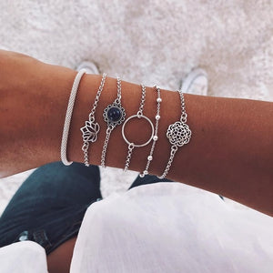 31 Styles Boho Mixed Leaves Letter Map Geometric Crystal Infinity  Pentagram Shell Multi-layer Chain Bracelet Women Wholesale - foxberryparkproducts