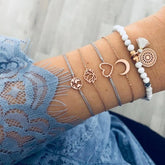 31 Styles Boho Mixed Leaves Letter Map Geometric Crystal Infinity  Pentagram Shell Multi-layer Chain Bracelet Women Wholesale - foxberryparkproducts