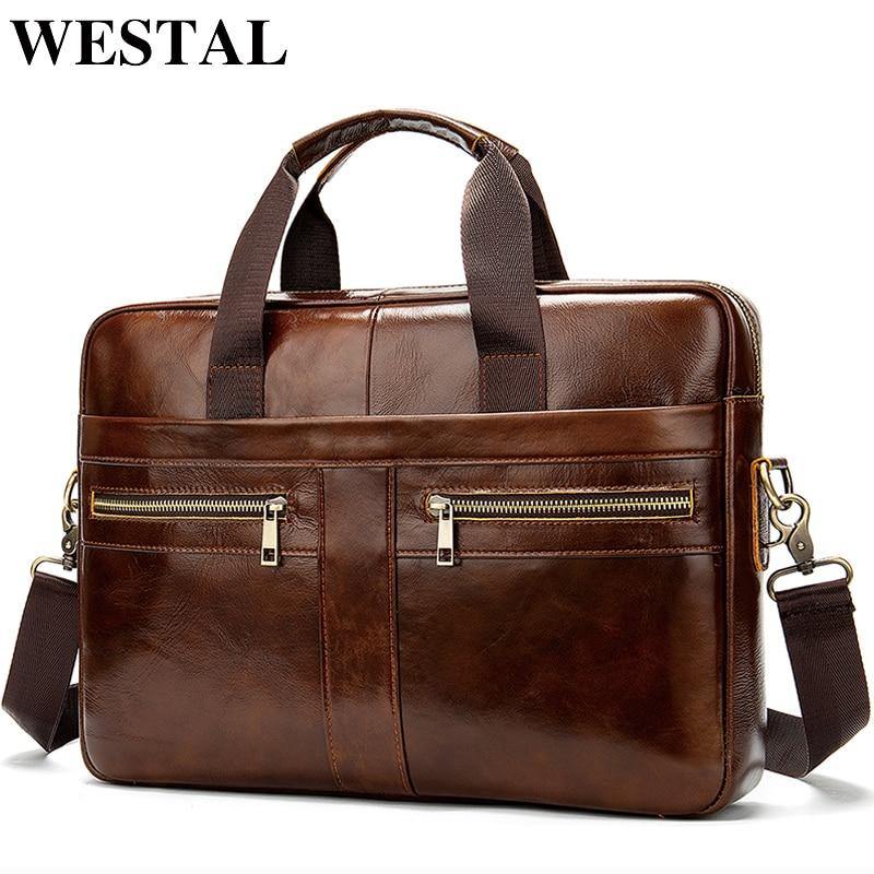WESTAL Bag men's Genuine Leather laptop Briefcase - foxberryparkproducts