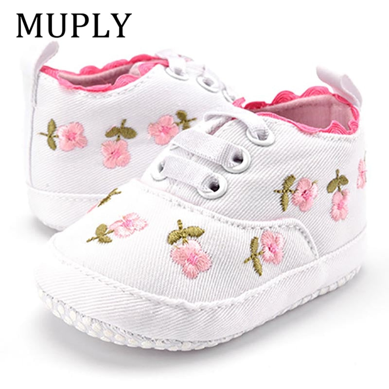Baby Girl Shoes White Lace Floral Embroidered Soft Shoes - foxberryparkproducts