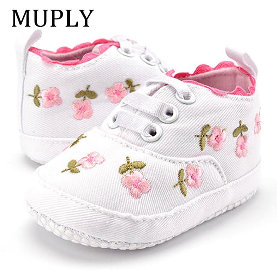 Baby Girl Shoes White Lace Floral Embroidered Soft Shoes - foxberryparkproducts