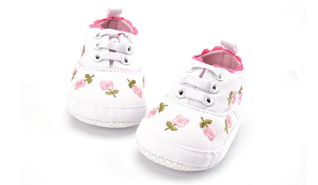 Baby Girl Shoes White Lace Floral Embroidered Soft Shoes - foxberryparkproducts