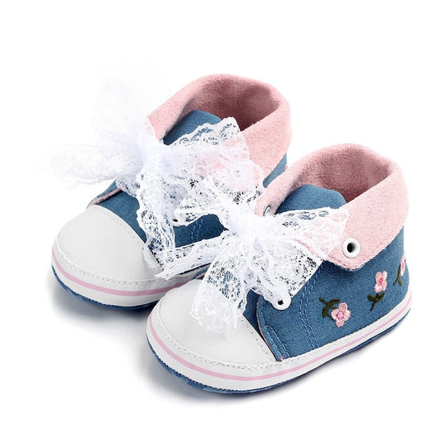 Baby Girl Shoes White Lace Floral Embroidered Soft Shoes - foxberryparkproducts
