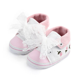 Baby Girl Shoes White Lace Floral Embroidered Soft Shoes - foxberryparkproducts