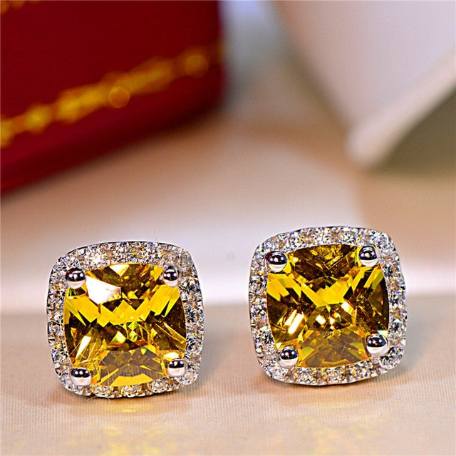 Luxury Female Yellow Pink Stone Earrings - foxberryparkproducts