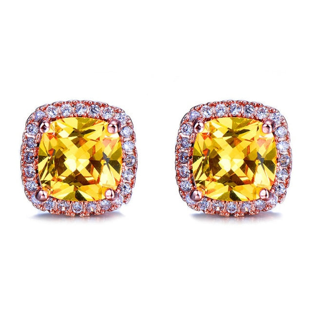Luxury Female Yellow Pink Stone Earrings - foxberryparkproducts