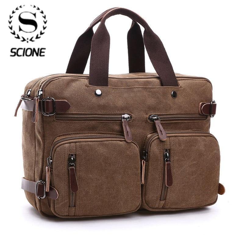 Scione Men Canvas Leather Briefcase  Laptop Pocket - foxberryparkproducts
