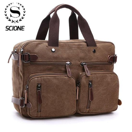 Scione Men Canvas Leather Briefcase  Laptop Pocket - foxberryparkproducts