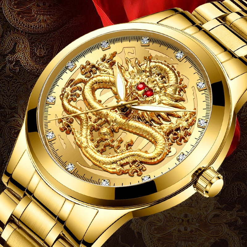 New Golden Mens Watches Top Brand Luxury Chinese Dragon - foxberryparkproducts