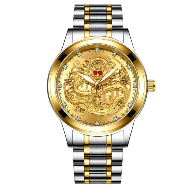 New Golden Mens Watches Top Brand Luxury Chinese Dragon - foxberryparkproducts