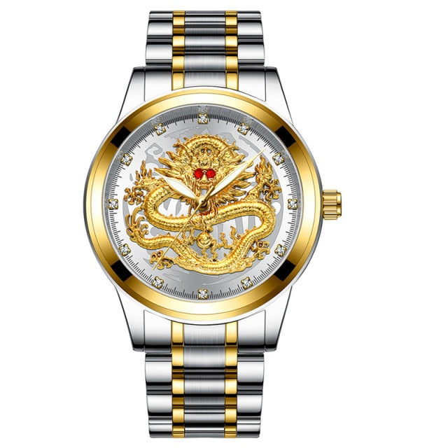 New Golden Mens Watches Top Brand Luxury Chinese Dragon - foxberryparkproducts