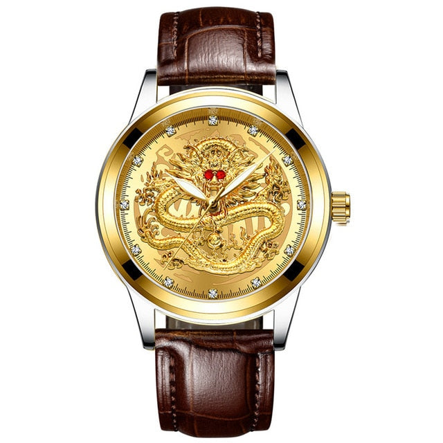 New Golden Mens Watches Top Brand Luxury Chinese Dragon - foxberryparkproducts