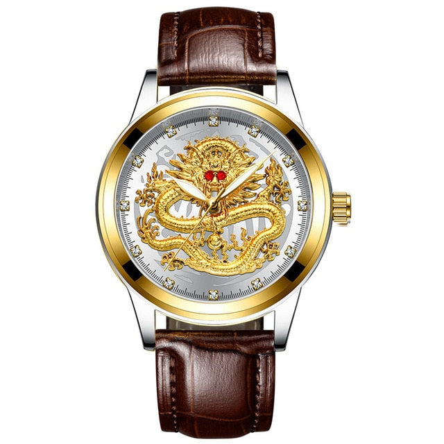 New Golden Mens Watches Top Brand Luxury Chinese Dragon - foxberryparkproducts