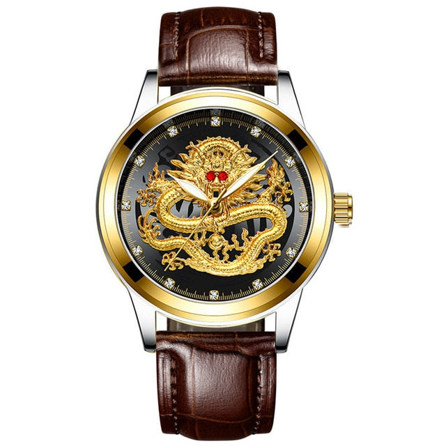 New Golden Mens Watches Top Brand Luxury Chinese Dragon - foxberryparkproducts