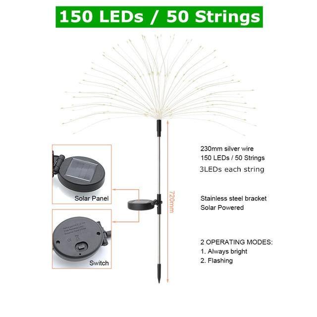 1pcs Outdoor LED Solar Fireworks  90/150 LEDs  Flash String Light - foxberryparkproducts