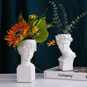 European  Bust Character Figure Flower Pot  Resin - foxberryparkproducts