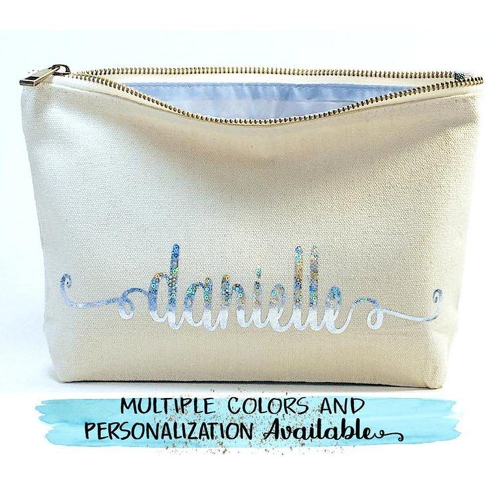 Glitter personalized customize monogram cosmetic pouch - foxberryparkproducts