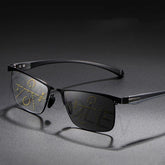 Ultra Light Photochromic Reading Glasses Men Progressive Multifocal Presbyopia Anti-blue Light Metal Full Frame Black 1.50 2.5 - foxberryparkproducts
