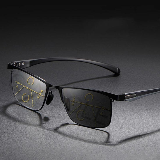 Ultra Light Photochromic Reading Glasses Men Progressive Multifocal Presbyopia Anti-blue Light Metal Full Frame Black 1.50 2.5 - foxberryparkproducts