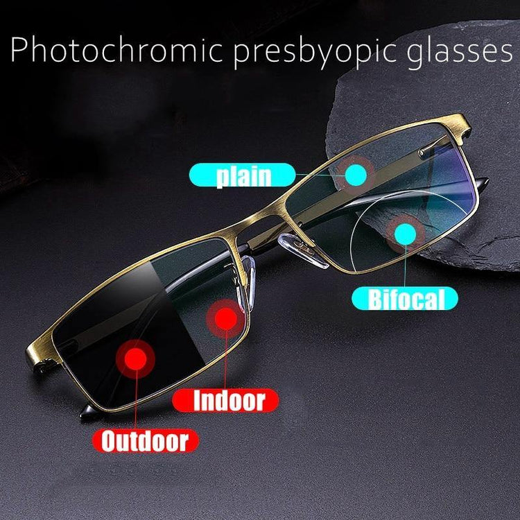 Photochromism Reading Glasses Men High Quality Bifocal lenses Glasses Anti-Blue Light Presbyopia Women Metal frame Spring Hinge - foxberryparkproducts