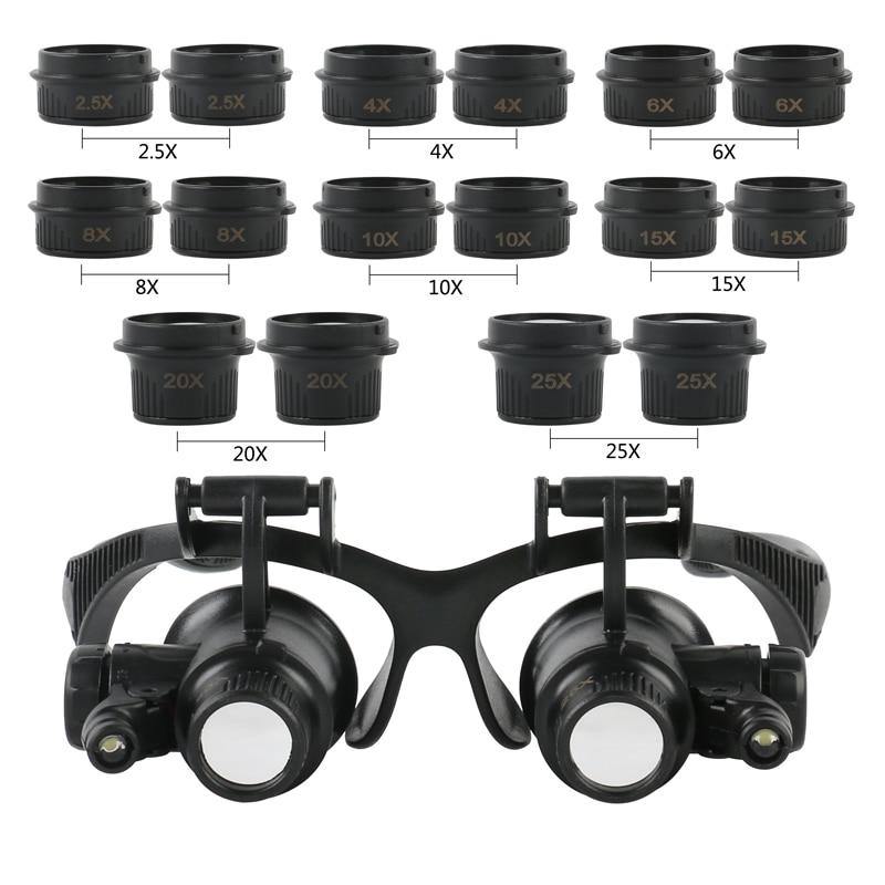 Headband LED Light Eyes Glasses Magnifier 2.5X 4X 6X 8X 10X 15X 20X 25X Optical Lens Glass Loupe For Watchmaker Jewelry Repair - foxberryparkproducts