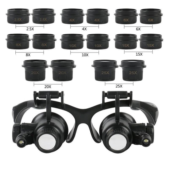 Headband LED Light Eyes Glasses Magnifier 2.5X 4X 6X 8X 10X 15X 20X 25X Optical Lens Glass Loupe For Watchmaker Jewelry Repair - foxberryparkproducts