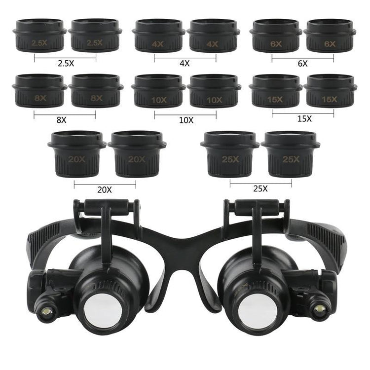 Headband LED Light Eyes Glasses Magnifier 2.5X 4X 6X 8X 10X 15X 20X 25X Optical Lens Glass Loupe For Watchmaker Jewelry Repair - foxberryparkproducts