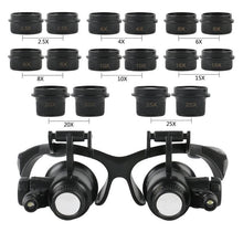 Load image into Gallery viewer, Headband LED Light Eyes Glasses Magnifier 2.5X 4X 6X 8X 10X 15X 20X 25X Optical Lens Glass Loupe For Watchmaker Jewelry Repair - foxberryparkproducts
