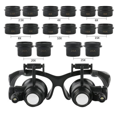 Headband LED Light Eyes Glasses Magnifier 2.5X 4X 6X 8X 10X 15X 20X 25X Optical Lens Glass Loupe For Watchmaker Jewelry Repair - foxberryparkproducts