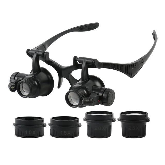 Headband LED Light Eyes Glasses Magnifier 2.5X 4X 6X 8X 10X 15X 20X 25X Optical Lens Glass Loupe For Watchmaker Jewelry Repair - foxberryparkproducts