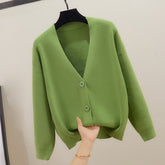 BYGOUBY Solid Knit Cardigans Sweater Women V Neck Loose Pull Sweater With Pocket Autumn Winter Thicken Open Cardigan Jacket Coat - foxberryparkproducts