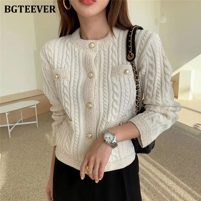 BGTEEVER Elegant Women O-neck Knitted Cardigans - foxberryparkproducts