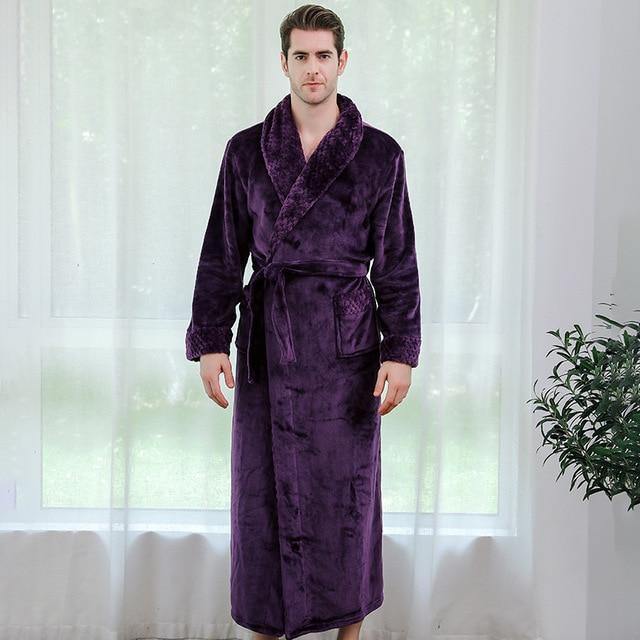 Women Men Winter Plus Size Flannel Robe Extra Long Hooded - foxberryparkproducts