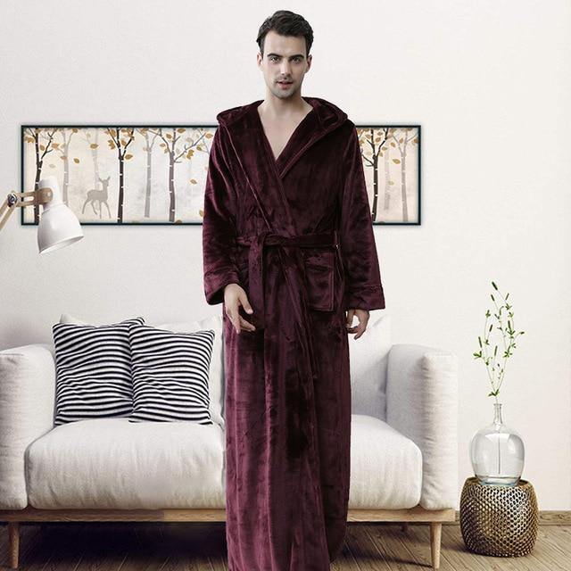 Women Men Winter Plus Size Flannel Robe Extra Long Hooded - foxberryparkproducts
