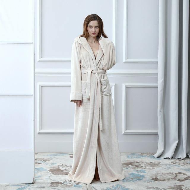 Women Men Winter Plus Size Flannel Robe Extra Long Hooded - foxberryparkproducts