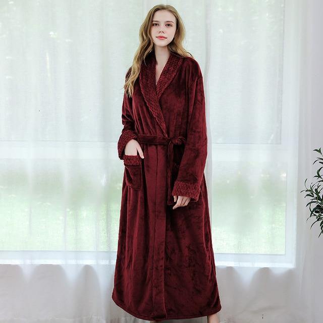 Women Men Winter Plus Size Flannel Robe Extra Long Hooded - foxberryparkproducts