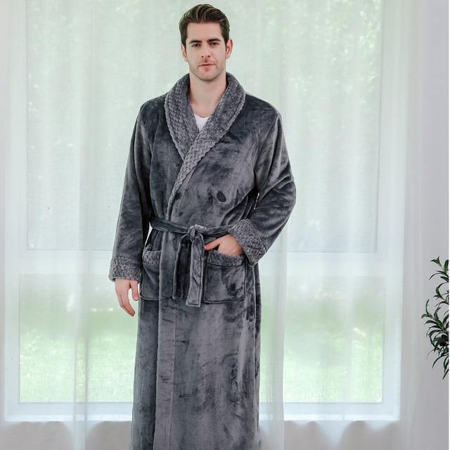 Women Men Winter Plus Size Flannel Robe Extra Long Hooded - foxberryparkproducts