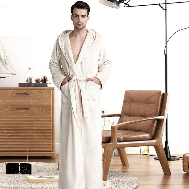 Women Men Winter Plus Size Flannel Robe Extra Long Hooded - foxberryparkproducts